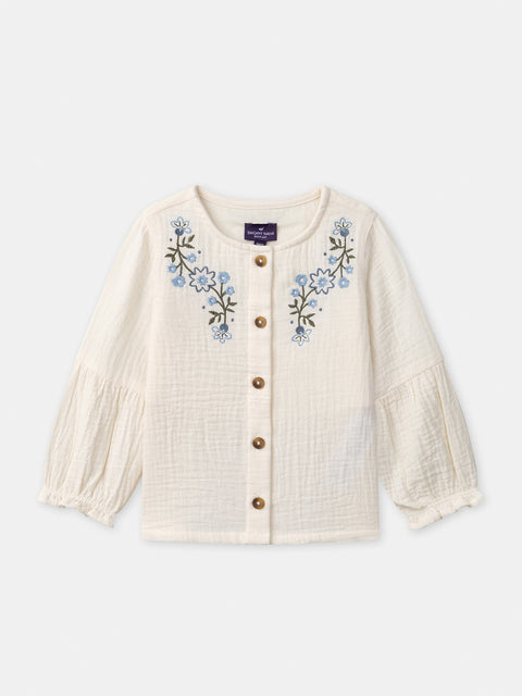Cream Floral Embroidered Cotton Blouse