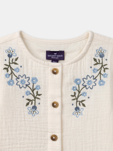 Cream Floral Embroidered Cotton Blouse