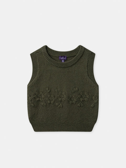 Green Self Embroidered Sleeveless Jumper