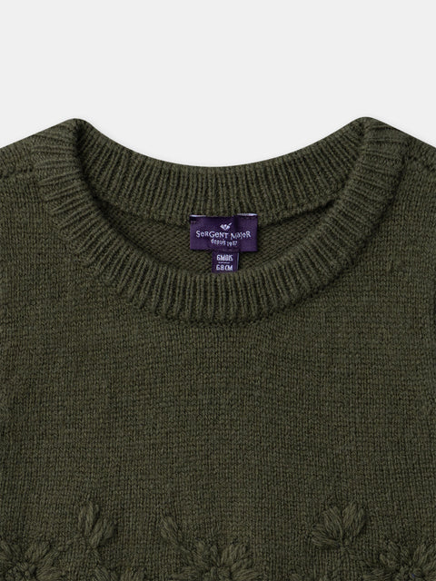Green Self Embroidered Sleeveless Jumper