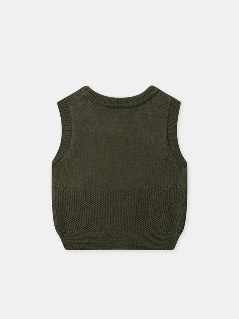 Green Self Embroidered Sleeveless Jumper