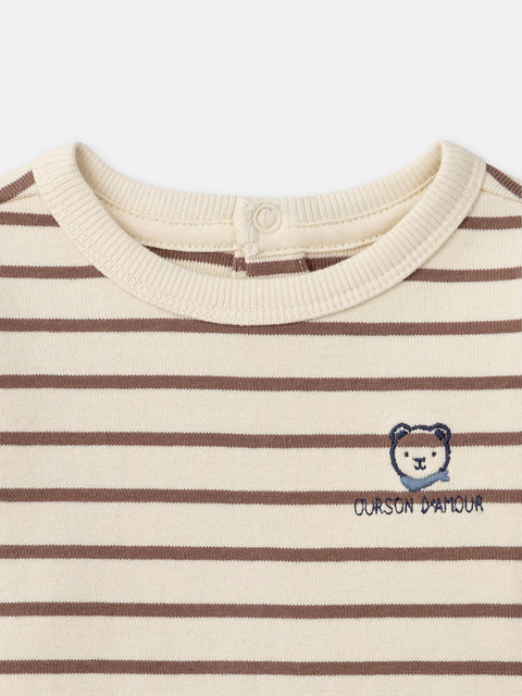 Brown Stripe Cotton T-shirt