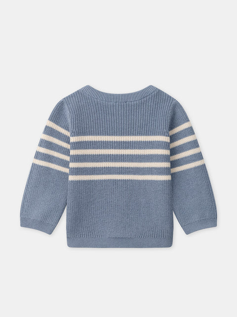 Blue Grey Striped Cotton Rib Jumper