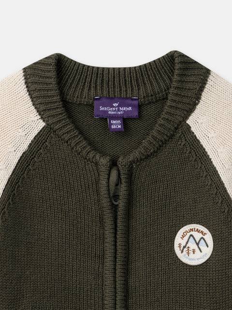 Khaki Green & Cream Knit Cardigan