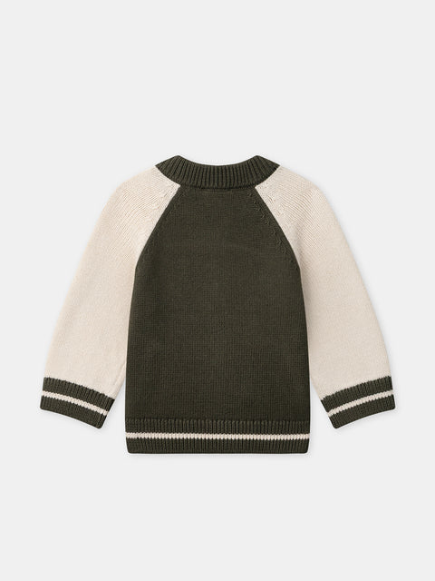 Khaki Green & Cream Knit Cardigan