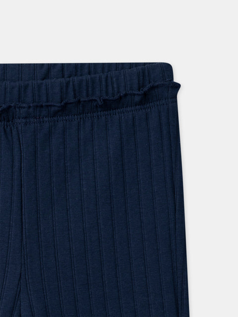Ribbed Flared Navy Cotton Leggings