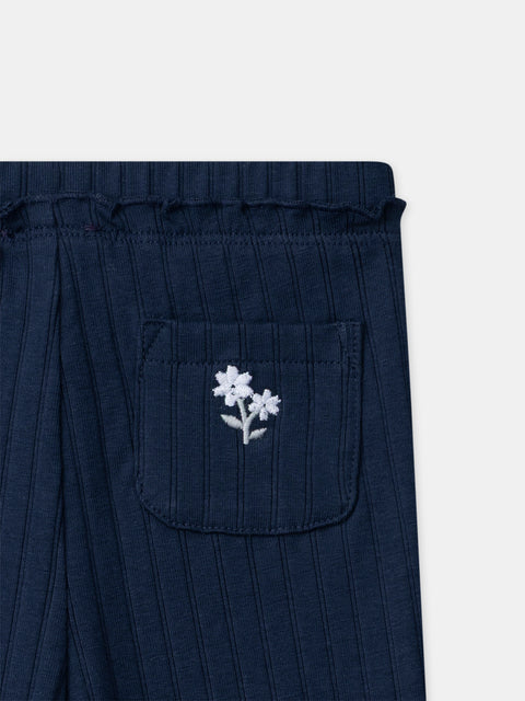 Ribbed Flared Navy Cotton Leggings