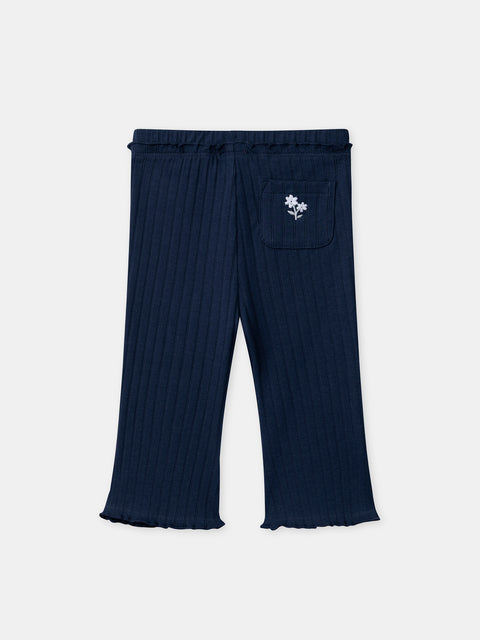 Ribbed Flared Navy Cotton Leggings