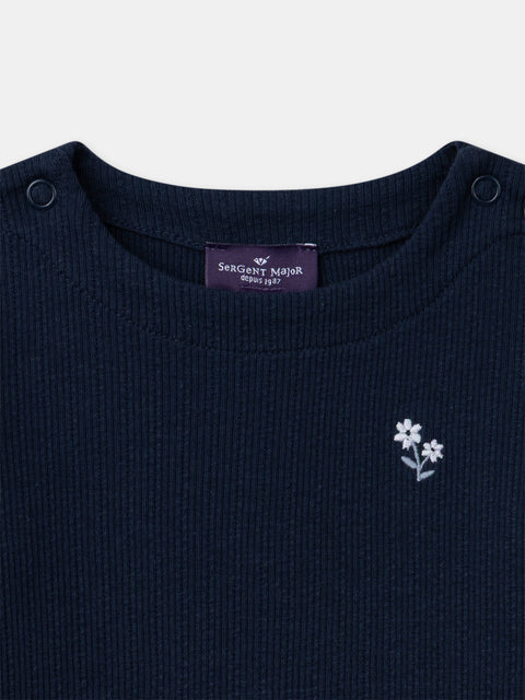 Navy Ribbed Cotton Bodysuit