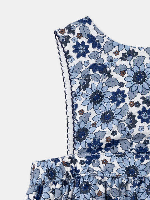 Lined Blue Floral Print Cotton Pinafore Dress