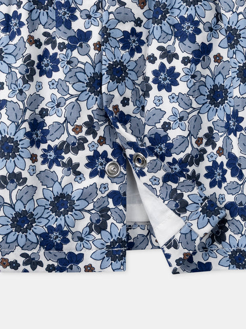 Lined Blue Floral Print Cotton Pinafore Dress