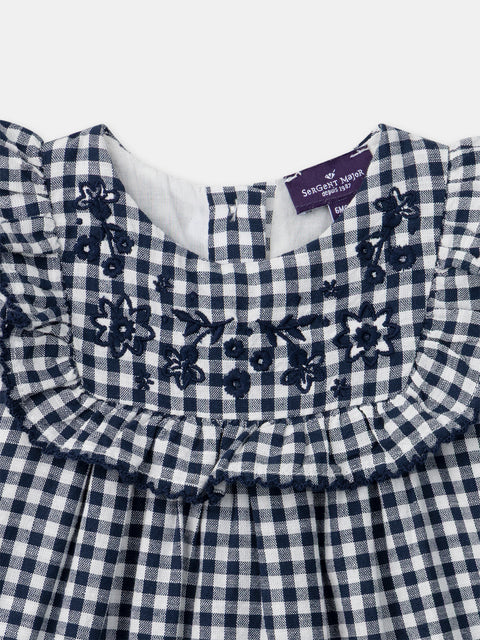 Embroidered Navy Gingham Dress