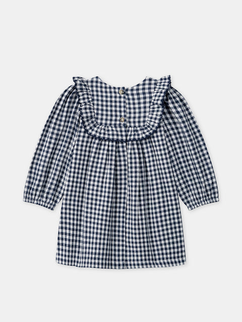Embroidered Navy Gingham Dress