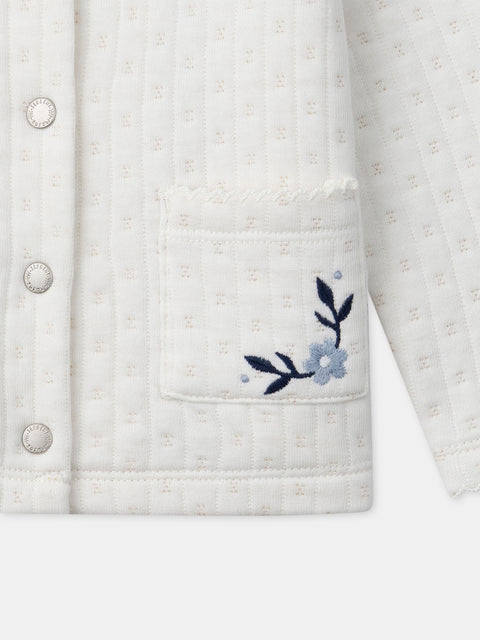 Off White Embroidered Cotton Rich Cardigan