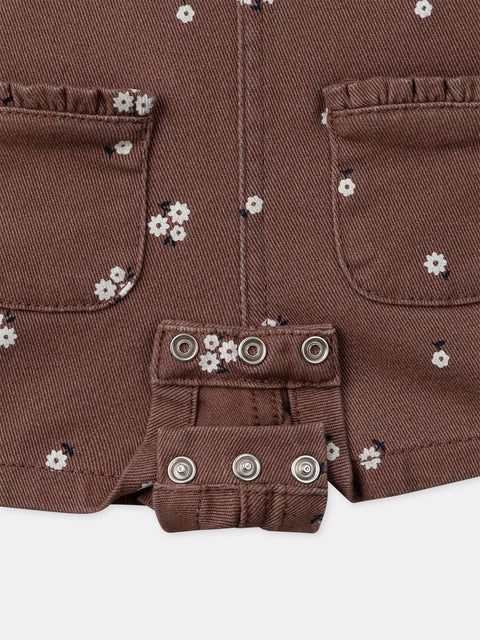 Brown Floral Print Short Cotton Dungarees