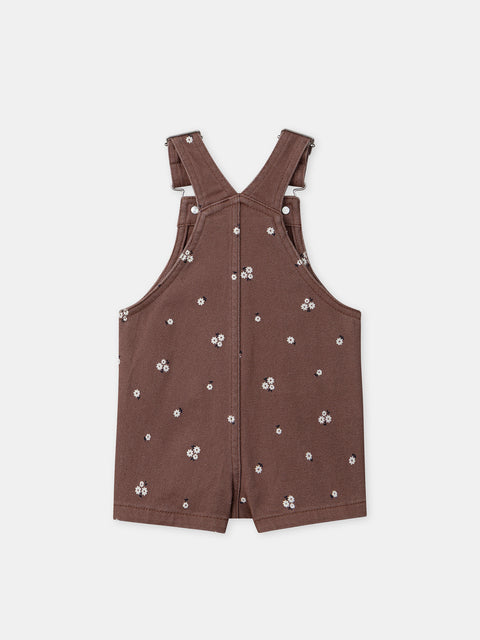 Brown Floral Print Short Cotton Dungarees