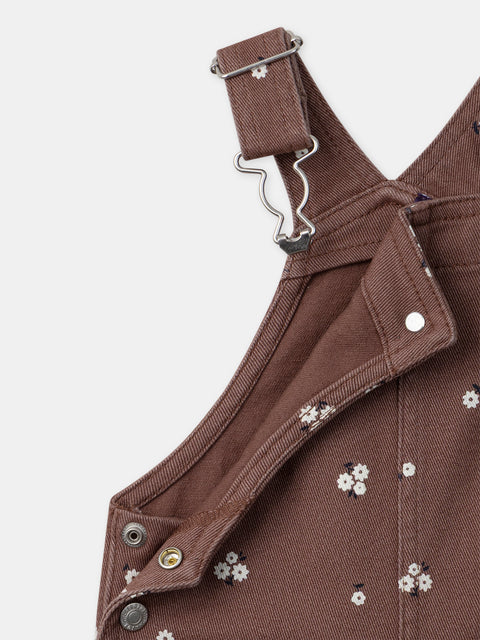 Brown Floral Print Short Cotton Dungarees