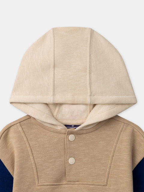 Beige Colourblock Cotton Fleece Hoodie