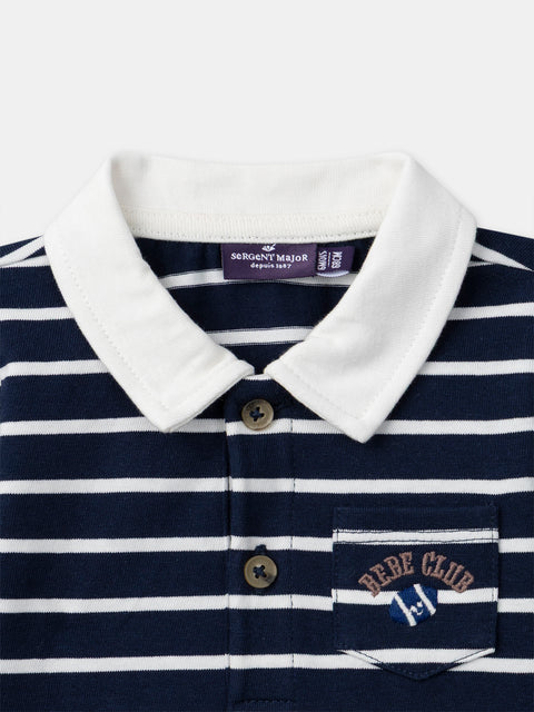 Navy & White Stripe Cotton Polo Shirt