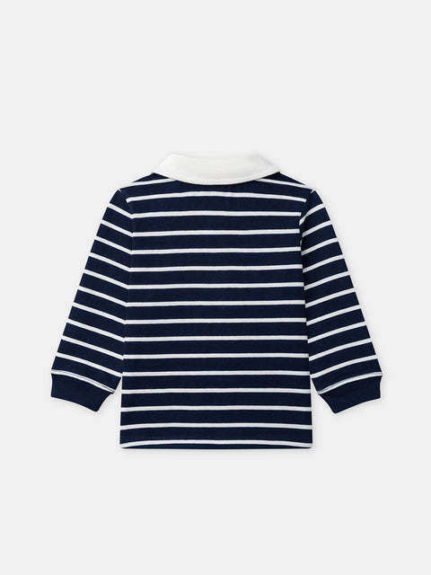 Navy & White Stripe Cotton Polo Shirt