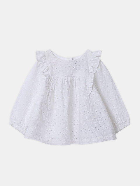 Off White Broderie Anglaise Cotton Blouse