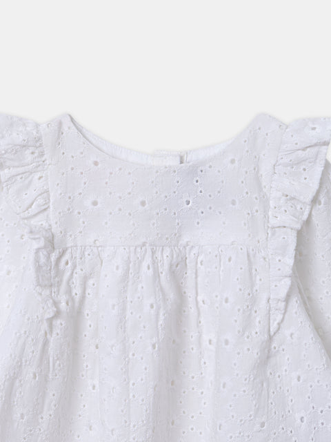 Off White Broderie Anglaise Cotton Blouse
