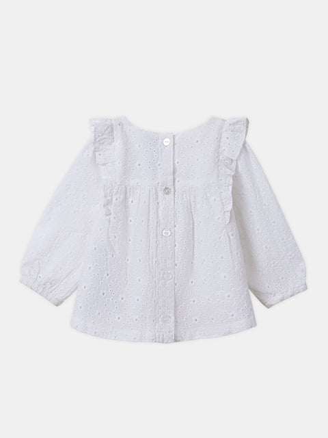 Off White Broderie Anglaise Cotton Blouse