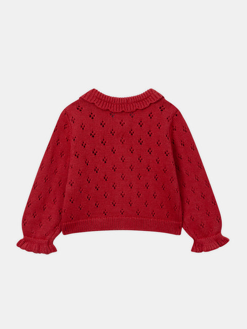 Red Open Knit Cardigan
