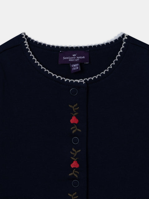 Embroidered Navy Cotton Fleece Cardigan
