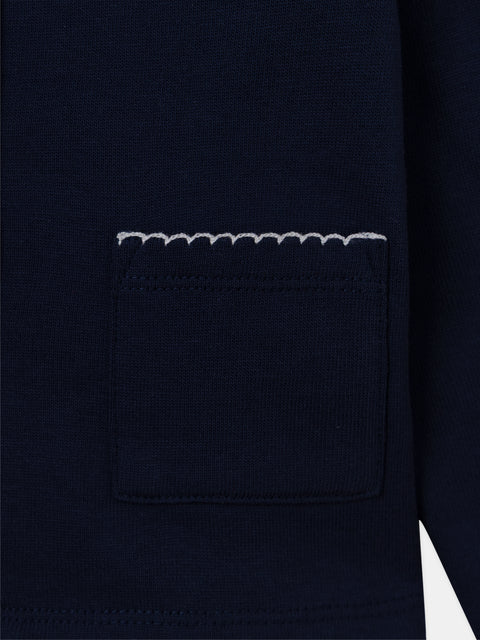Embroidered Navy Cotton Fleece Cardigan