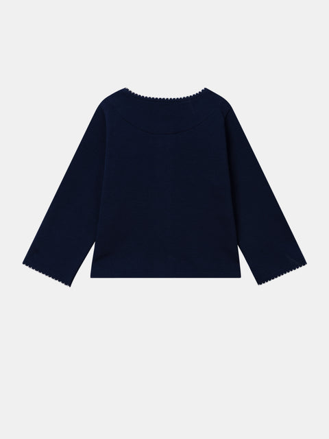 Embroidered Navy Cotton Fleece Cardigan