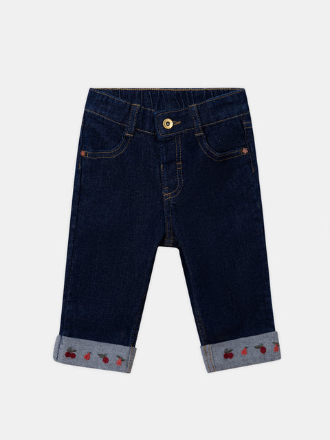 Embroidered Blue Denim Jeans
