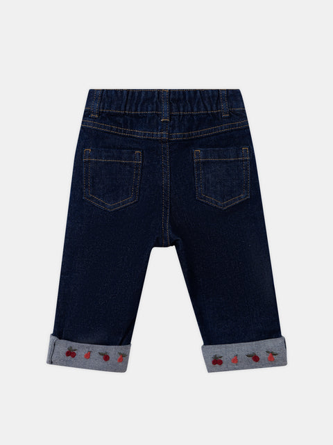Embroidered Blue Denim Jeans
