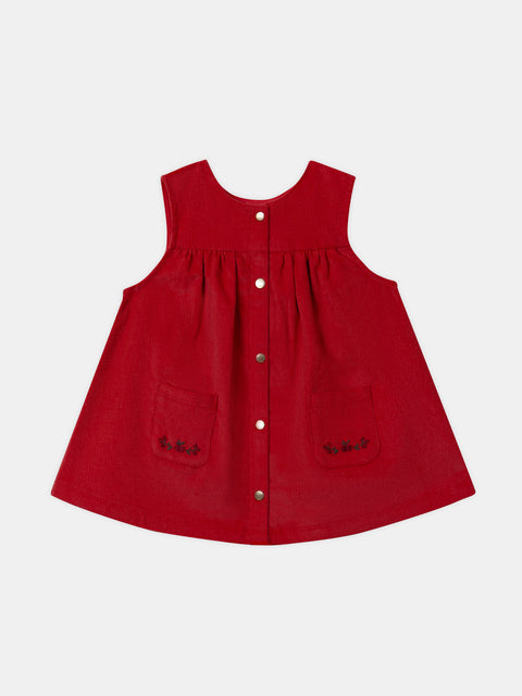 Red Corduroy Smock Dress