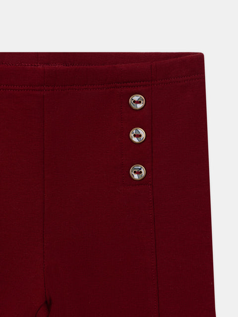 Bordeaux Red Ribbed Cotton Leggings