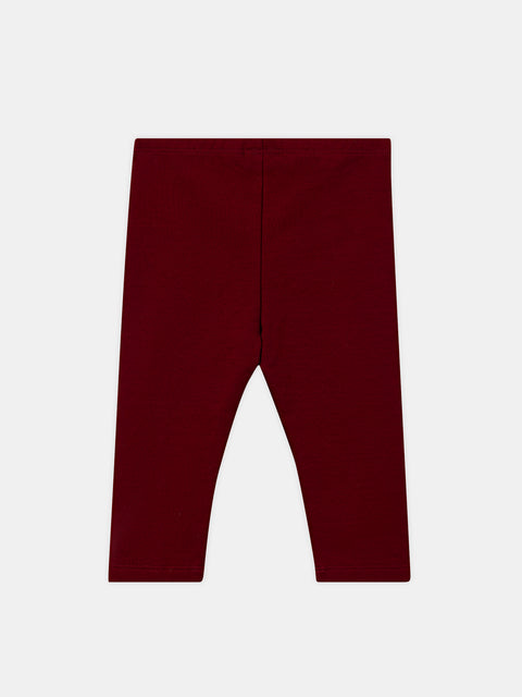 Bordeaux Red Ribbed Cotton Leggings