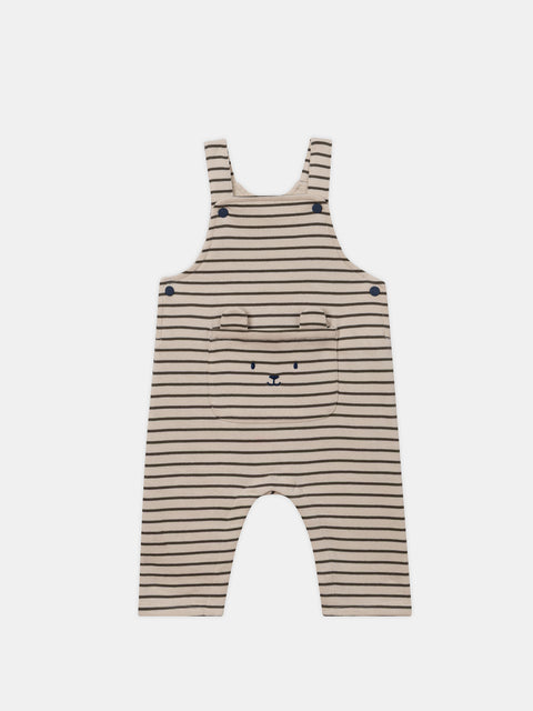 Cream & Khaki Green Stripe Cotton Fleece Dungarees