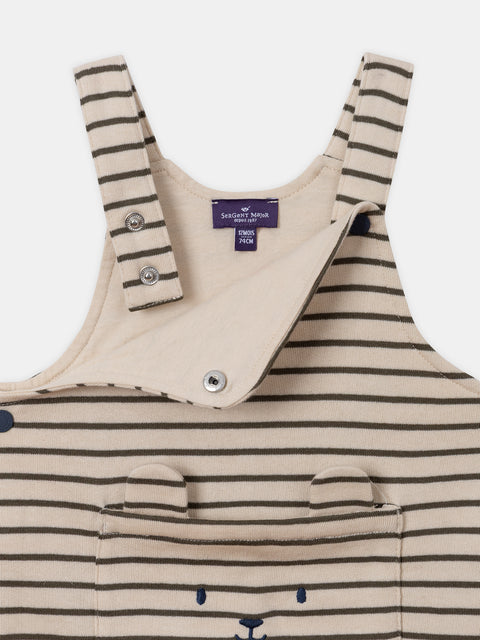 Cream & Khaki Green Stripe Cotton Fleece Dungarees