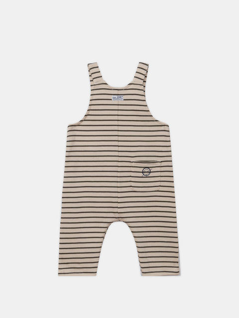 Cream & Khaki Green Stripe Cotton Fleece Dungarees