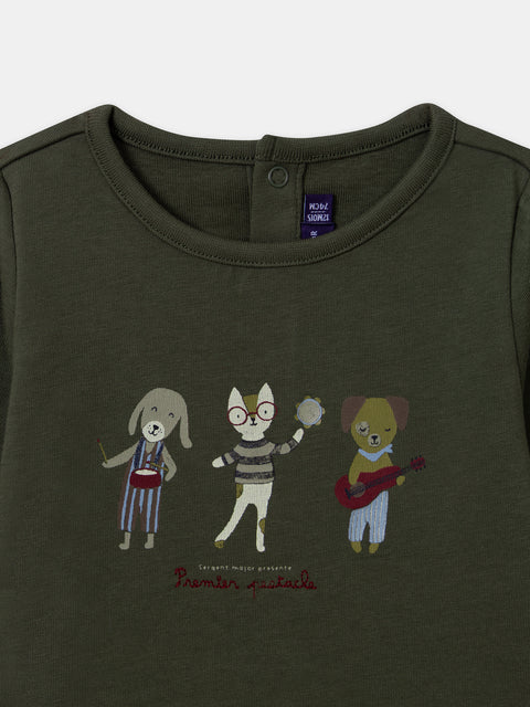 Green Cotton T-shirt Bodysuit Combi