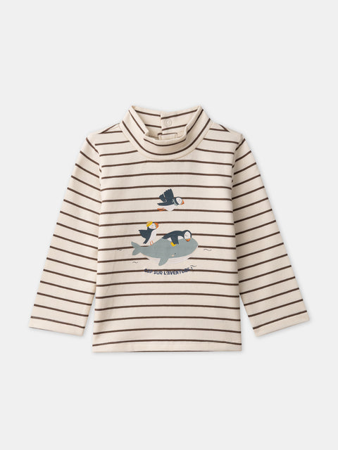 Cream Stripe Cotton Turtle Neck