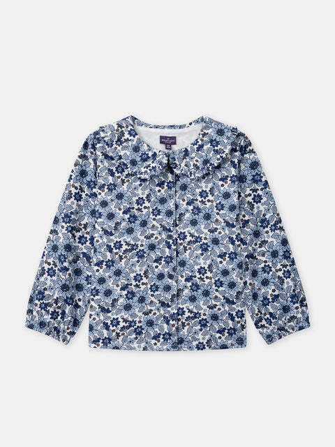 Blue Floral Print Cotton Blouse