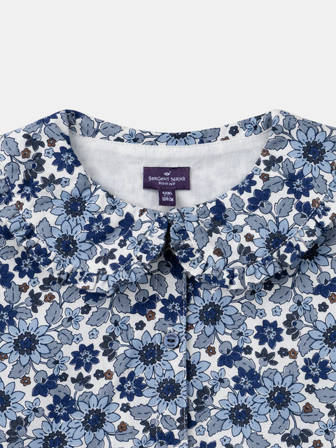 Blue Floral Print Cotton Blouse