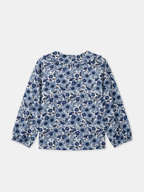 Blue Floral Print Cotton Blouse