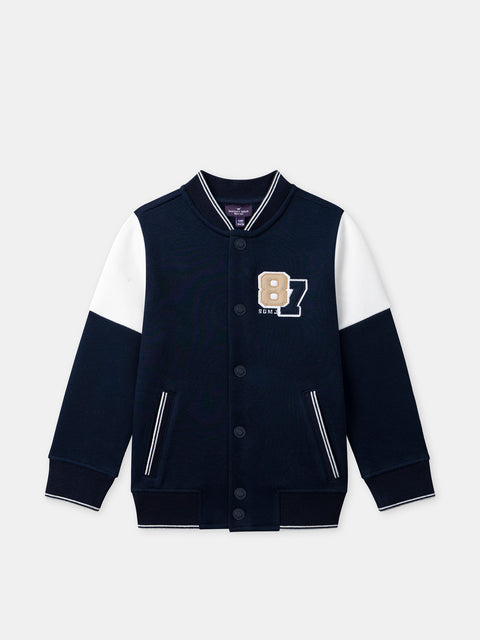 Navy Cotton Fleece Baseball Jacket