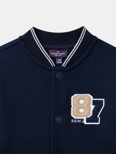 Navy Cotton Fleece Baseball Jacket