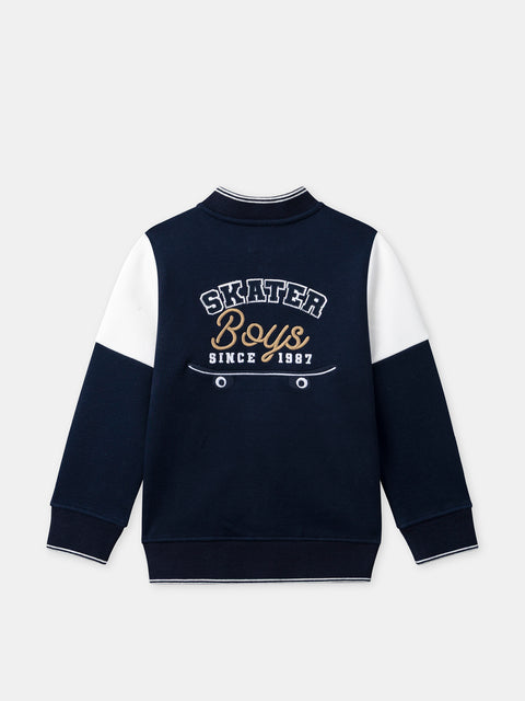 Navy Cotton Fleece Baseball Jacket