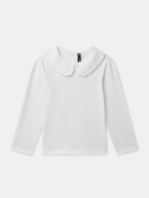 Off White Embroidered Cotton T-shirt