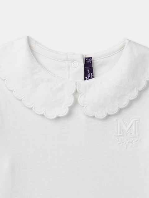 Off White Embroidered Cotton T-shirt