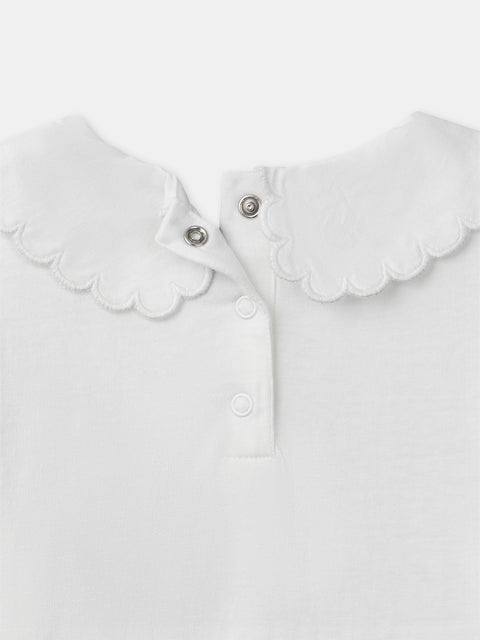 Off White Embroidered Cotton T-shirt